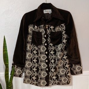 Vintage Brown Velvet Embroidered Western Jacket